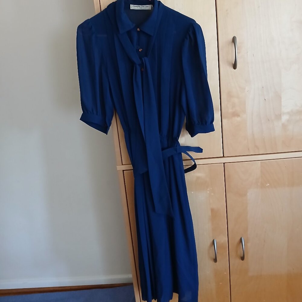 Vintage Francois Galland Paris Blue Dress with belt Size 36